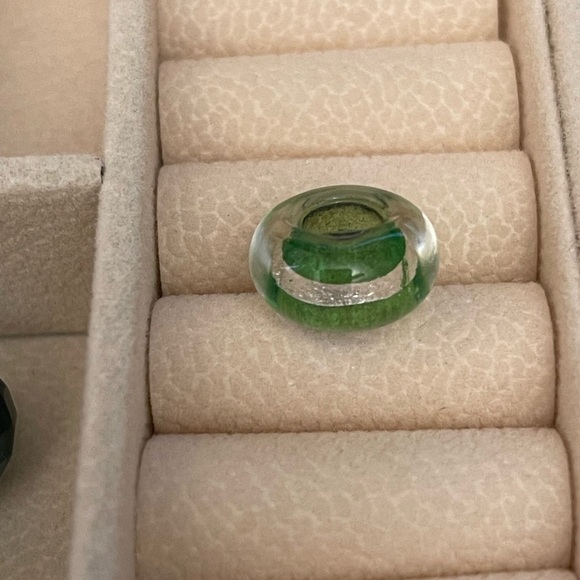 Clear Bead With Green & Silver Bands | Fits Pandora Bracelet - Picture 1 of 3